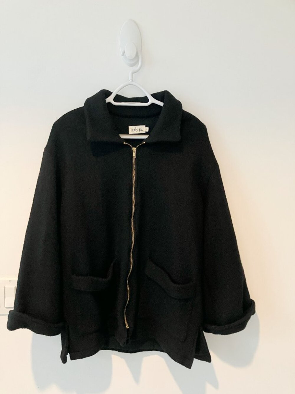 Harly Jae Roam Coat | 100% Wool Oversized Zip Coat | Black - Picture 3 of 6